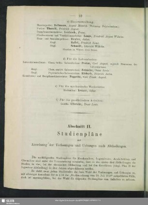 Abschnitt II. Studienpläne und Anordnung der Vorlesungen und Uebungen nach Abtheilungen