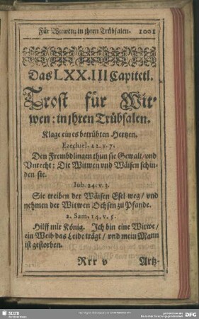 Das LXXIII. Capittel. Trost für Witwen: in ihren Trübsalen