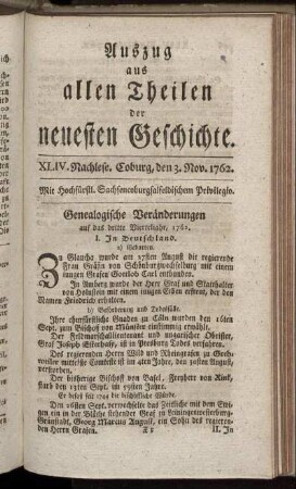 XLIV. Nachl. Coburg, den 3. Nov. 1762.