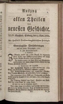 XLIV. Nachl. Coburg, den 3. Nov. 1762.