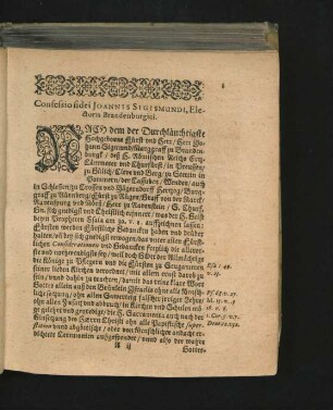 Confessio fidei Joannis Sigismundi, Electores Brandenburgici.