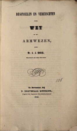 Beginselen en Vereischten eener Wet op het Armwezen
