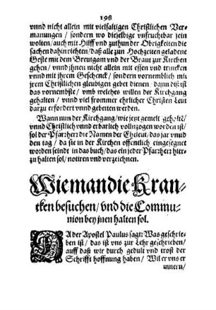 Wie man die Krancken besuchen/ und die Communion bey inen halten sol.
