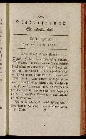 XCIII. Stück, den 12. April 1777