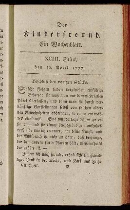 XCIII. Stück, den 12. April 1777