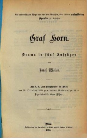 Graf Horn : Drama in fünf Aufzügen