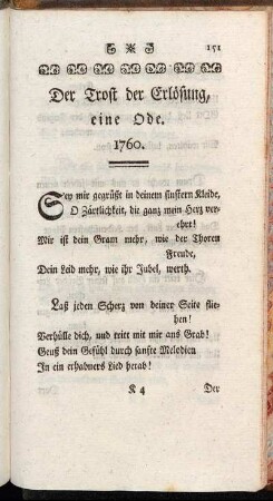 Der Trost der Erlösung, eine Ode. 1760.