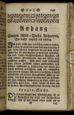 Anhang Einiger Rind-Viehs Artzneyen, So wohl nützlich als nöthig.