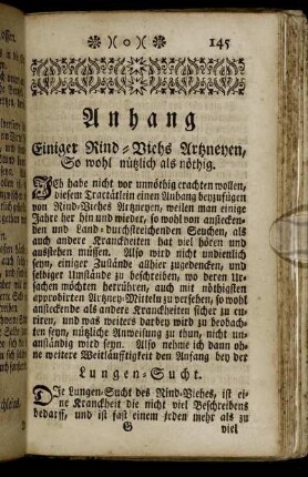 Anhang Einiger Rind-Viehs Artzneyen, So wohl nützlich als nöthig.
