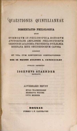 Quaestiones Quintilianeae : Diss. philol.