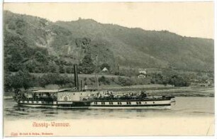 Aussig-Wannow. Elbe mit Dampfer "Dresden" (1879, Werft Blasewitz) vor dem Workotsch