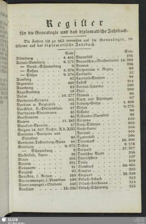 Register für die Genealogie und das diplomatische Jahrbuch