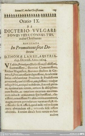 Oratio IX. De Dicterio Vulgari: Bonus Iure Consultus, malus Christianus