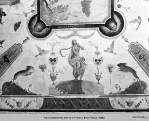 Deckendekoration : Deckenstreifen mit dem Wappen der Strozzi und der Bandini, reitenden Brautleuten und einem Fries mit den Geschichten des Adonis und des Perseus