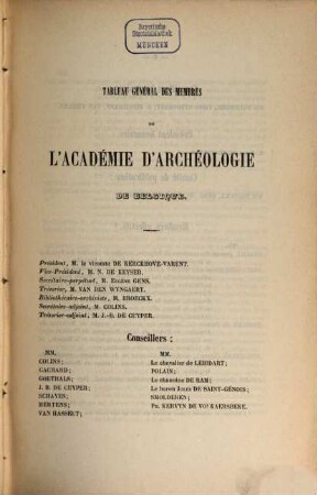 Annales de l'Académie Royale d'Archéologie de Belgique. Série in 8°. 9. 1852