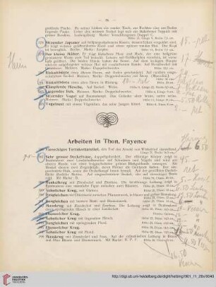 Arbeiten in Thon, Fayence (Nr. 386-412)