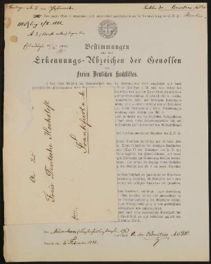 Bestimmungen über das Erkennungs-Abzeichen der Genossen des Freien Deutschen Hochstifts - Heinrich Brentano