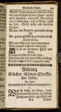 Anhang Etlicher schönen Christlichen Lieder.