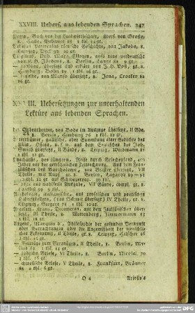 XXVIII. Uebersetzungen zur unterhaltenden Lektüre aus lebenden Sprachen