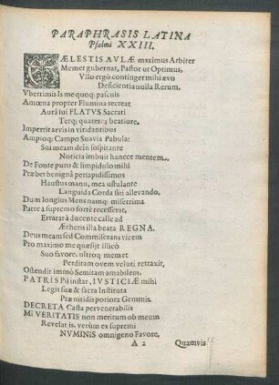 Paraphrasis Latina Psalmi XXIII.