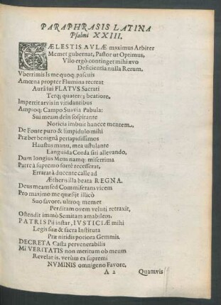 Paraphrasis Latina Psalmi XXIII.