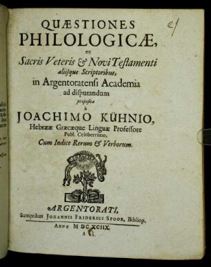 Quaestiones Philologicae, ex Sacris Veteris & Novi Testamenti aliisque Scriptoribus
