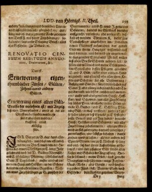 Renovatio Censuum Redituum Annuorum, Decimarum, &c. Das ist. Ernewerung eigenthumblicher Zinsen/ Gülten/ Zehend- unnd anderer Gülten.