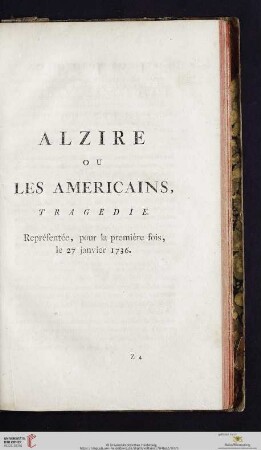 Alzire ou le americains, tragedie