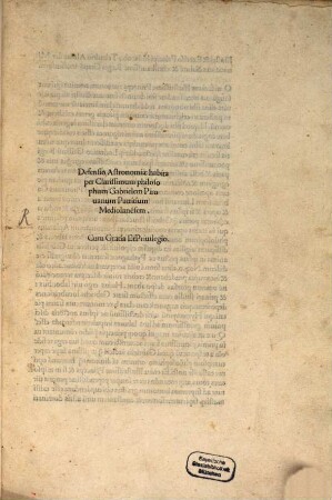 Defensio Astronomiae habita per Clarissimum philosophum Gabrielem Pirouanum Patritium Mediolane[n]sem