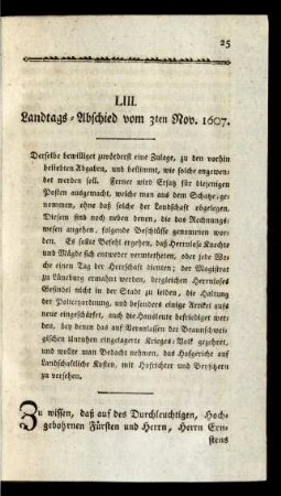 LIII. Landtags-Abschied vom 3ten November 1607.