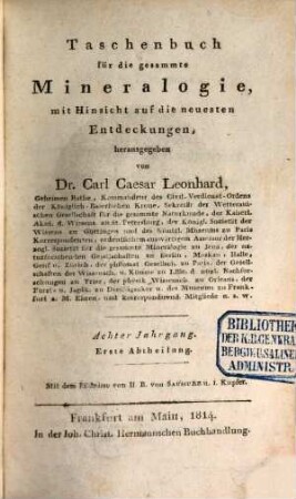 Taschenbuch für die gesammte Mineralogie mit Hinsicht auf die neuesten Entdeckungen : für das Jahr ..., 8. 1814, 1