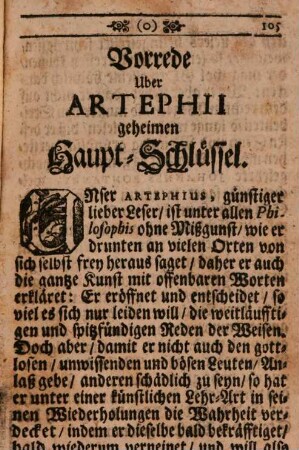 Artephii, des uhralten Philosophi, Geheimer Haupt-Schlüssel zu dem verborgenen Stein der Weisen