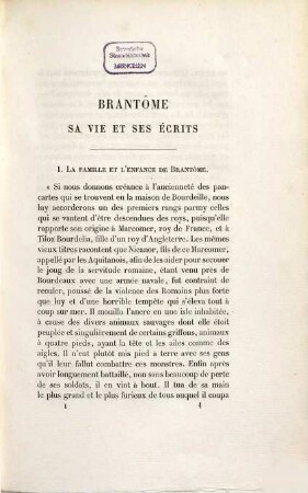 Brantôme sa vie et ses écrits