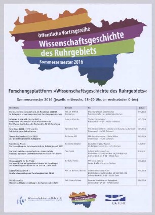 "Öffentliche Vortragsreihe // Wissenschaftsgeschichte des Ruhrgebiets // Sommersemester 2016"