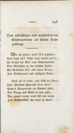 Dem aufrichtigen und wohlerfahrnen Schweizerboten an seinem Hochzeitstage