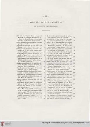 Table du texte de l'année 1877