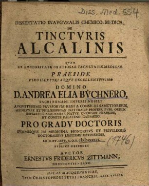 Dissertatio Inavgvralis Chemico-Medica, De Tinctvris Alcalinis