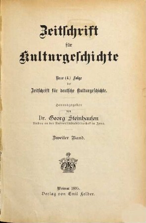 Zeitschrift für Kulturgeschichte, 2. 1895