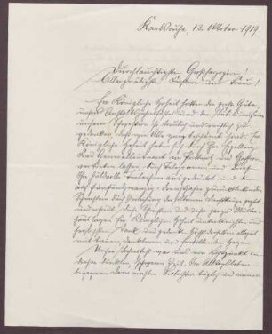 Schreiben von Friedrich Katz an die Großherzogin Luise; Dank für die Anteilnahme am Schicksal der Schwestern und Gedanken zur gegenwärtigen Alltagsnot