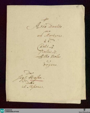 Artaserse. Excerpts. Arr - Don Mus.Ms. 627 : S (2), strings, org