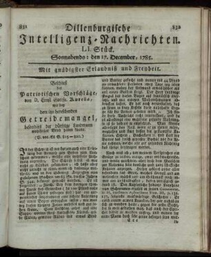 LI. Stück. Sonnabends: den 17. December, 1785.