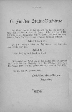 Fünfter Statut-Nachtrag.