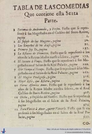 Tabla de las comedias que contiene esta sexta parte.