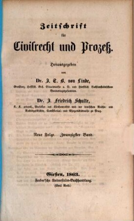 Zeitschrift für Civilrecht und Prozeß. 20, 20. 1863