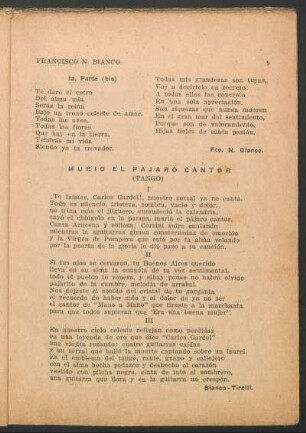 Murió el pájaro cantor : (Tango)