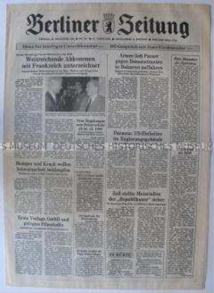 Tageszeitung "Berliner Zeitung" zur "Wende" in der DDR und zur Lage in Rumänien