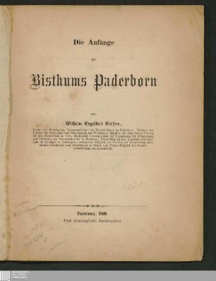 Die Anfänge des Bisthums Paderborn