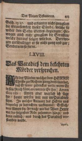 LXVIII. Das Paradieß dem bekehrten Mörder versprochen