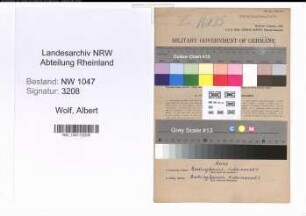 Entnazifizierung Albert Wolf , geb. 05.11.1901 (Installateur)