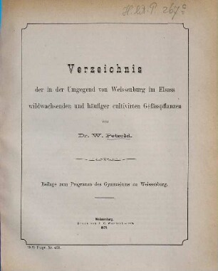 Programm des Gymnasiums zu Weissenburg i.E. : für d. Schuljahr ..., 1878/79